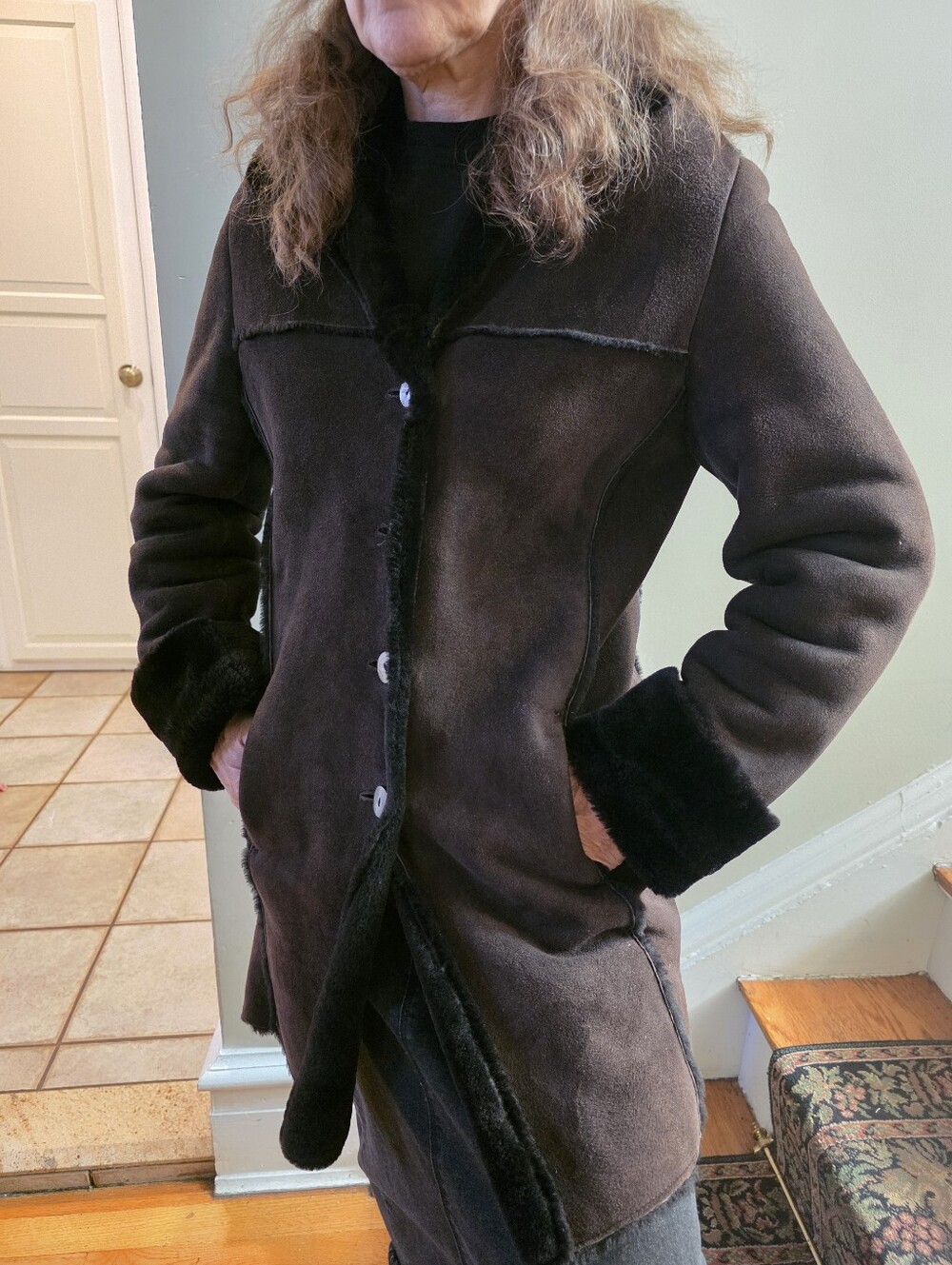 Barneys New York Dark Brown Shearling Trench Coat